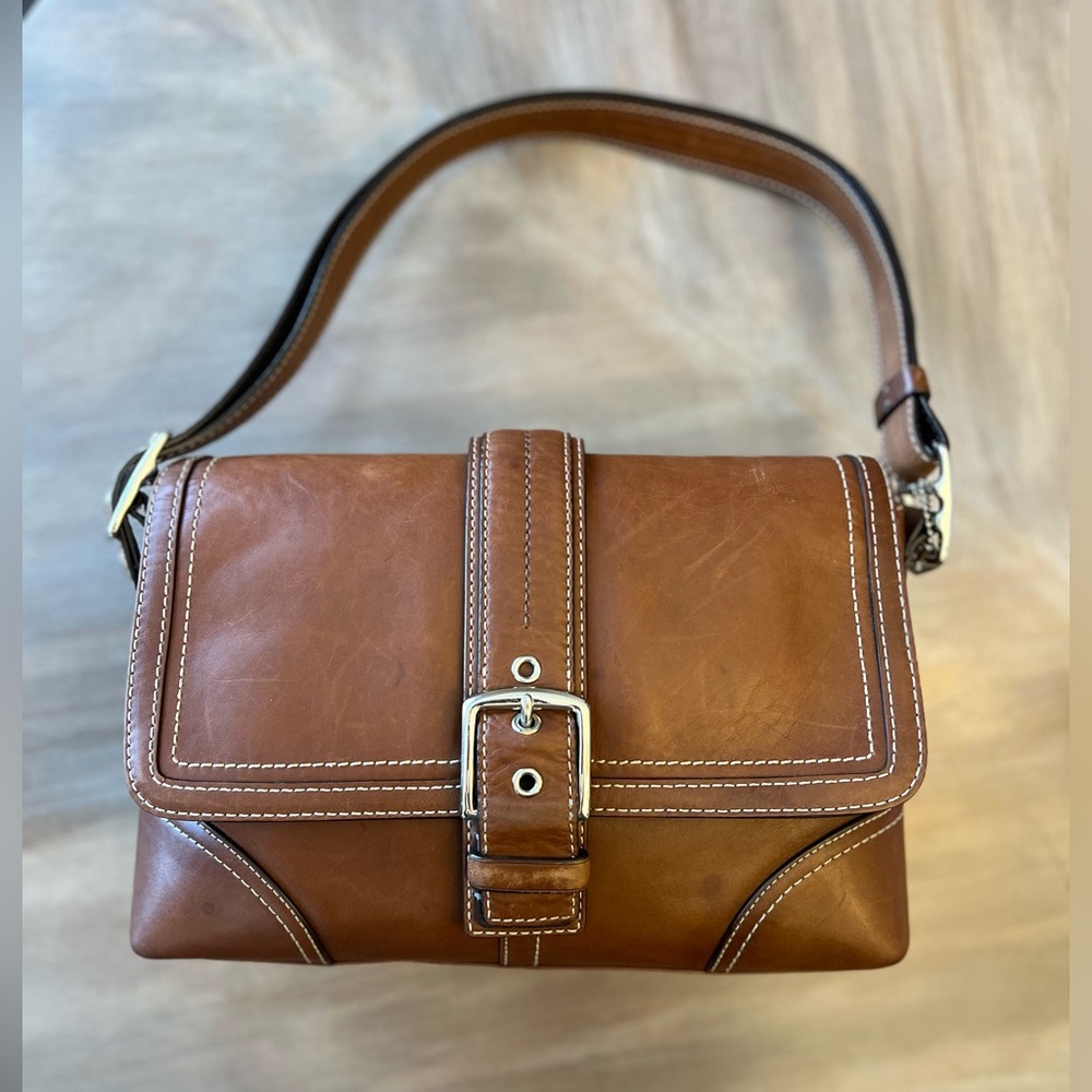 2000s Coach Hampton Buckle Flap 11196, Brown Leather Shoulder Bag Y2K
